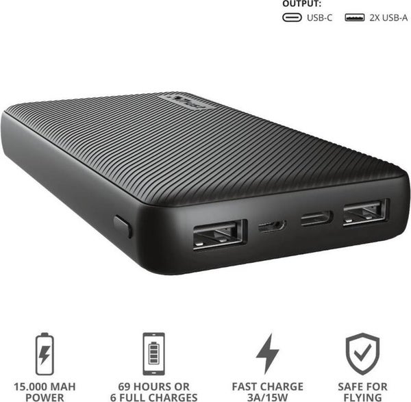 Trust Mobile Primo - Powerbank Compact - 15.000 mAh - USB-C