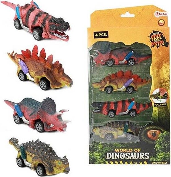 WORLD OF DINOSAURS Set Dino-Auto's Pullback 4-pack 17x33cm