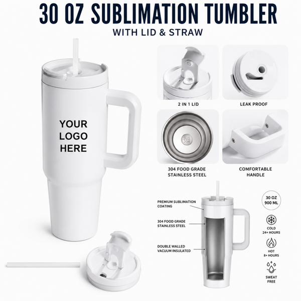 Customize 30 OZ Sublimation Tumbler (with lid & straw)