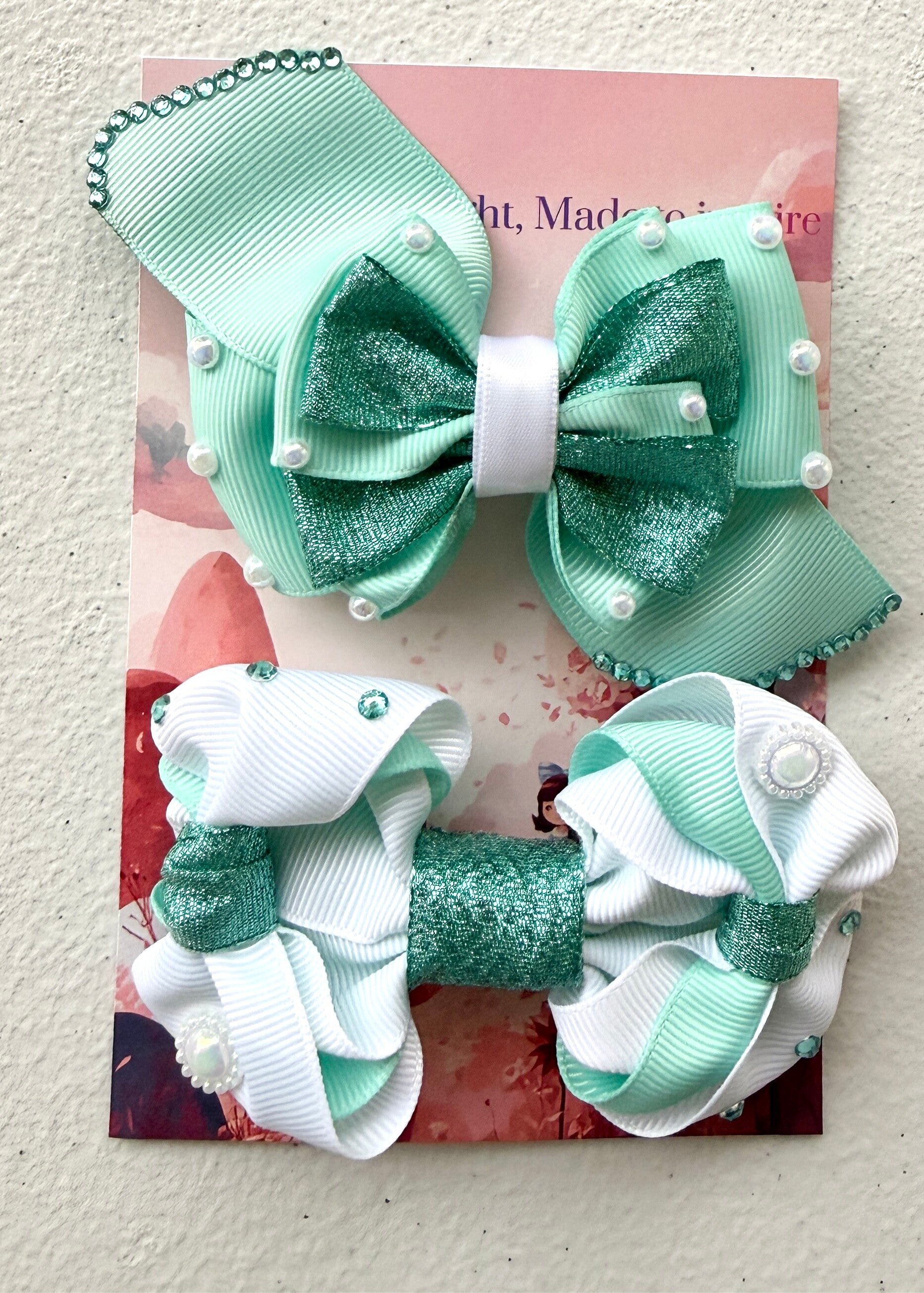 Seafoam Sparkle Bow Set