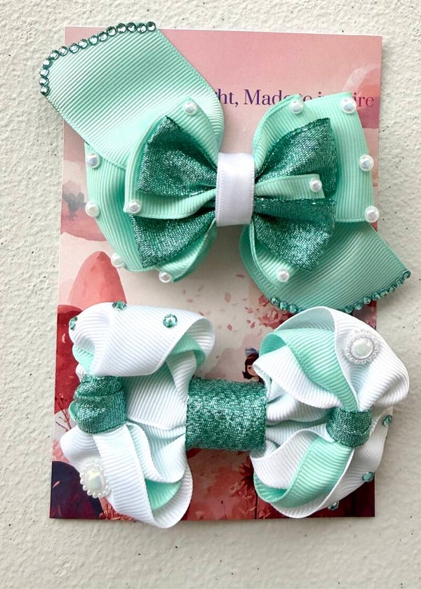 Seafoam Sparkle Bow Set