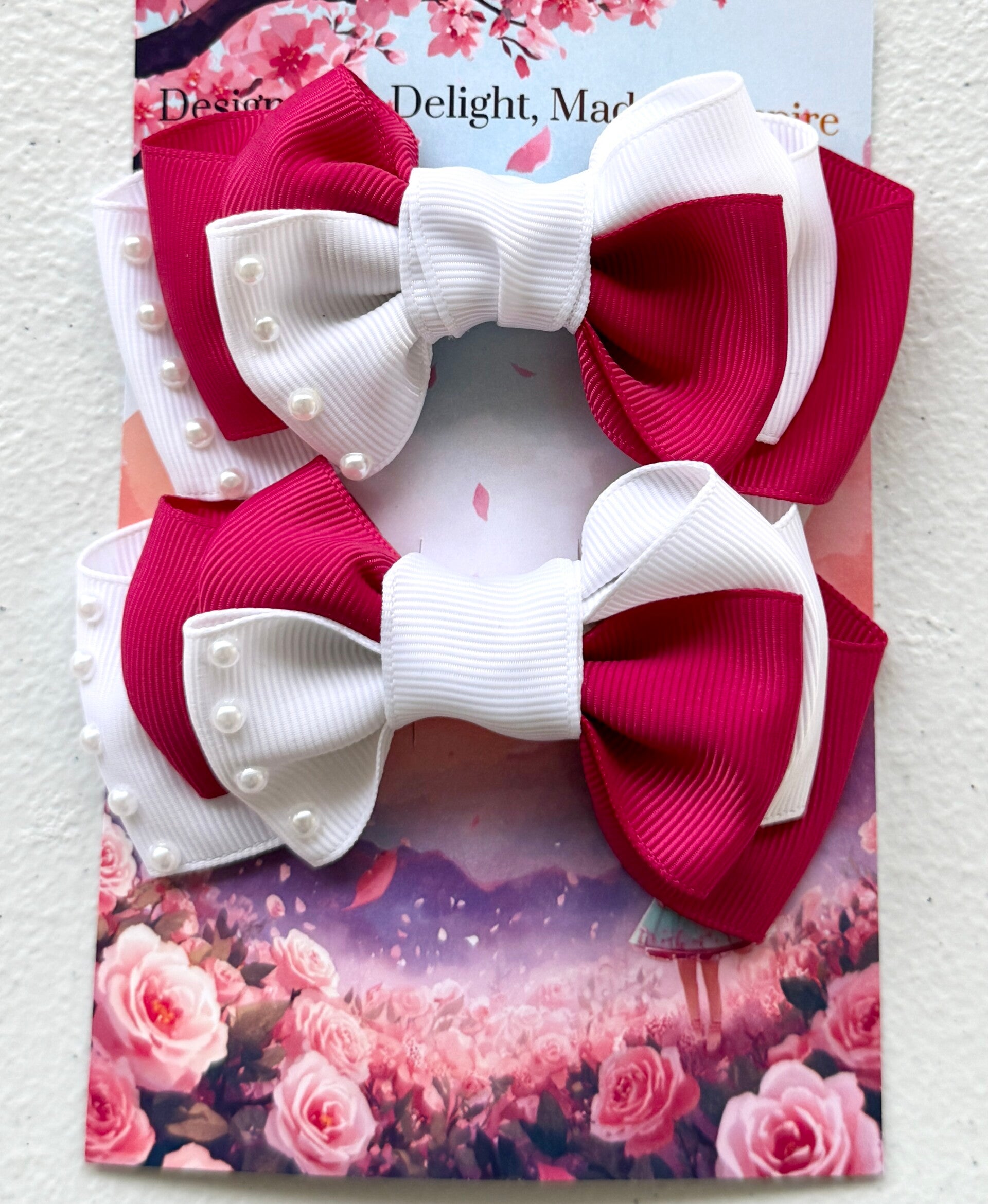Rasperry Pearl Bow Set