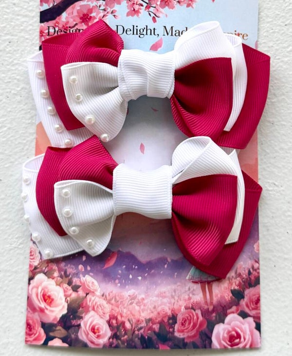 Rasperry Pearl Bow Set