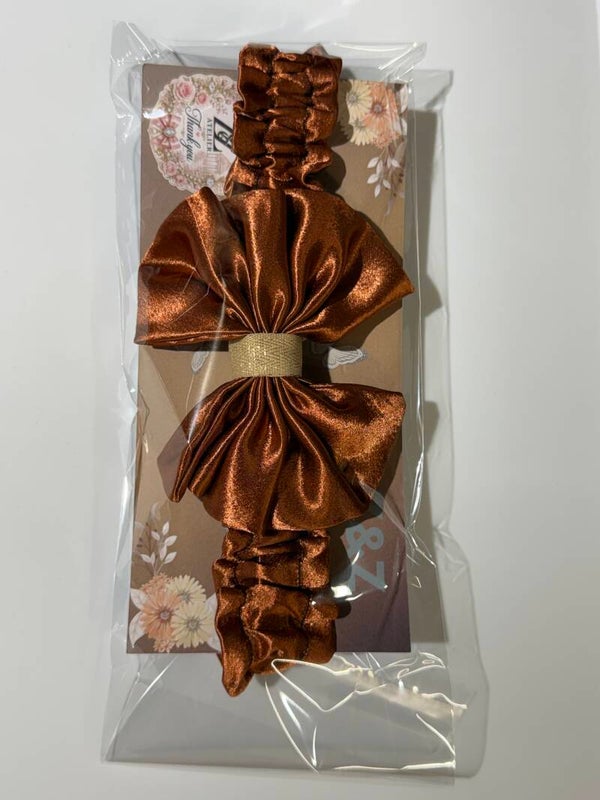 🤎 Copper Satin Girls’ Bow Headband