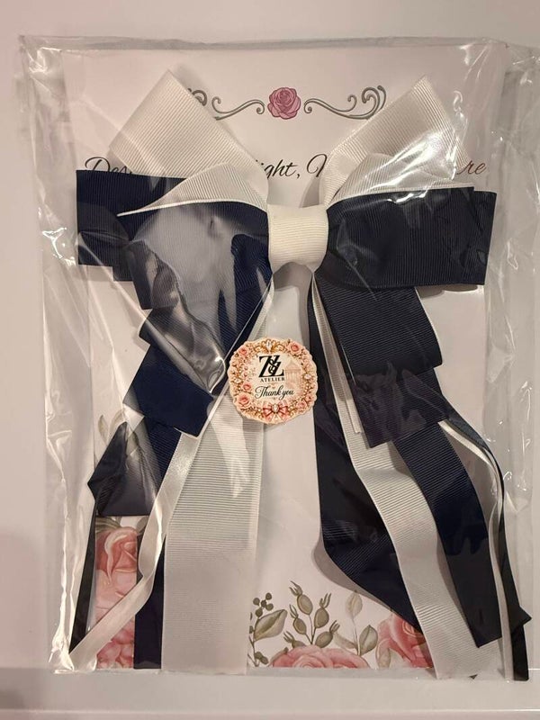 🤍💙 Navy & White Elegance Hair Bow