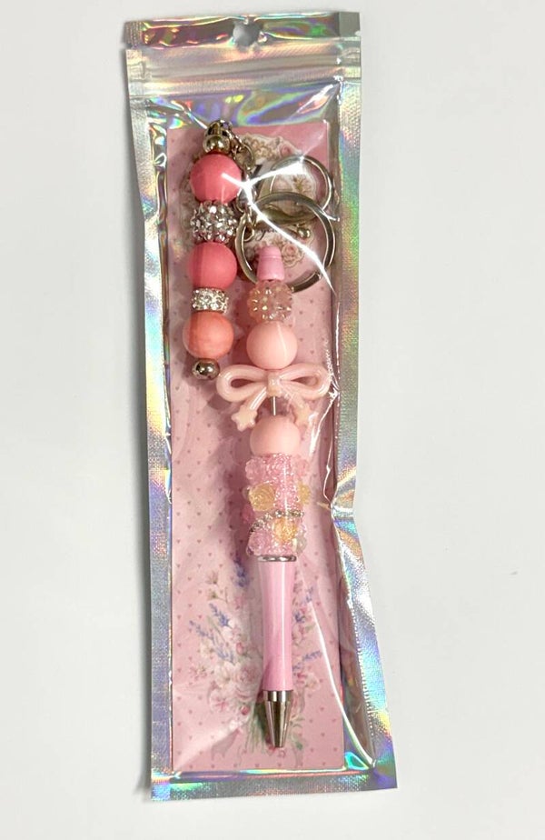 🎀 Rosy Ribbon Charm Pen with Keychain