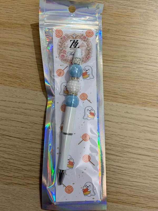 🩵 Blue & White Glam Beadable Pen | Z&Z Atelier