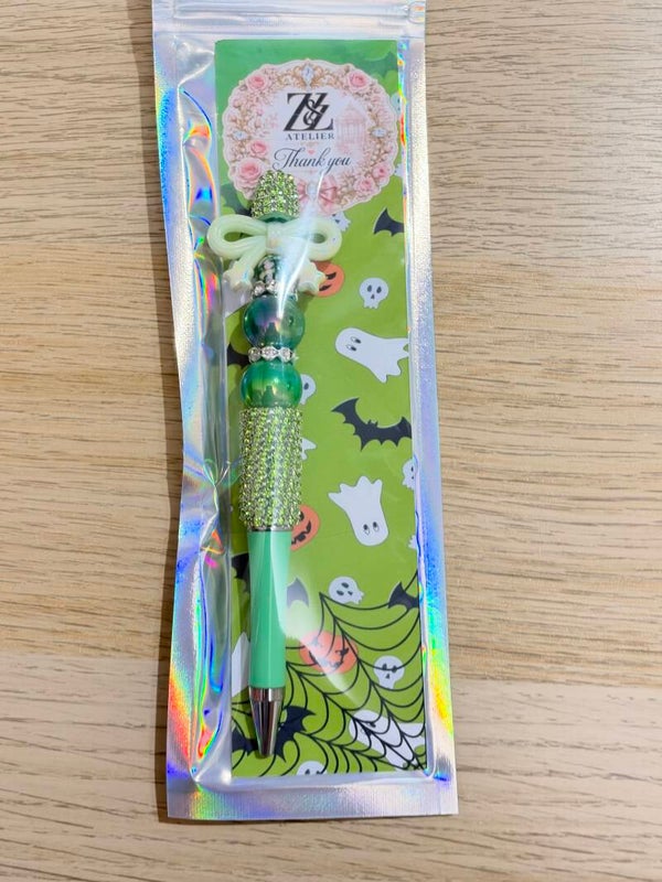 💚 Mint Green & Emerald Beadable Pen with Bow | Z&Z Atelier