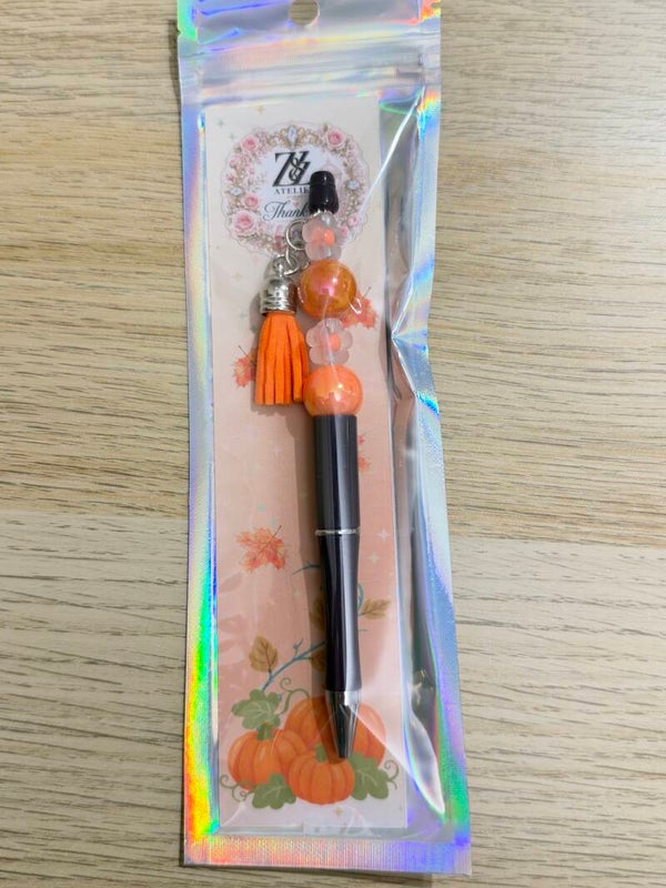 🧡 Orange & Black Beadable Pen with Tassel | Z&Z Atelier