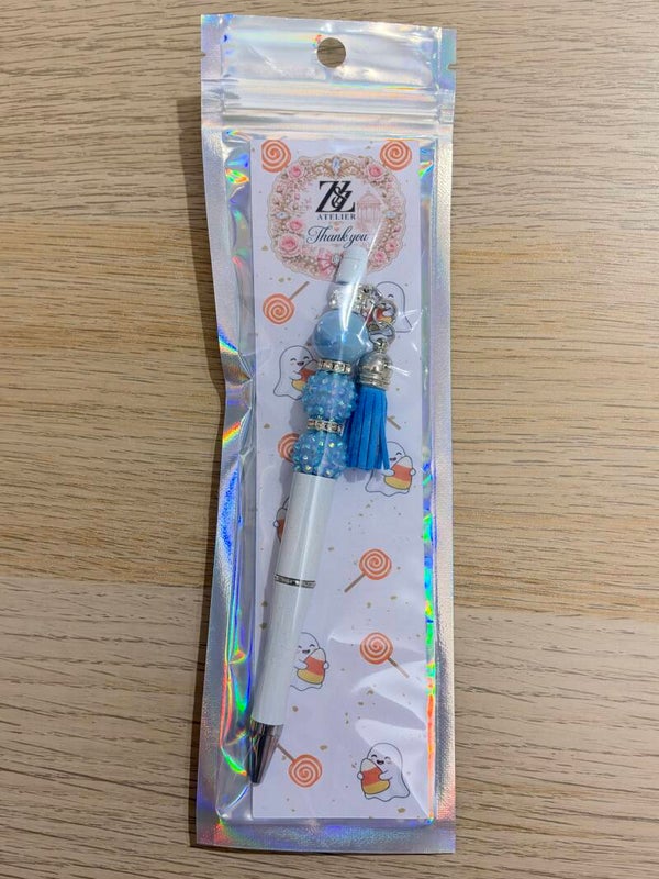 💙 White & Blue Beadable Pen with Tassel | Z&Z Atelier