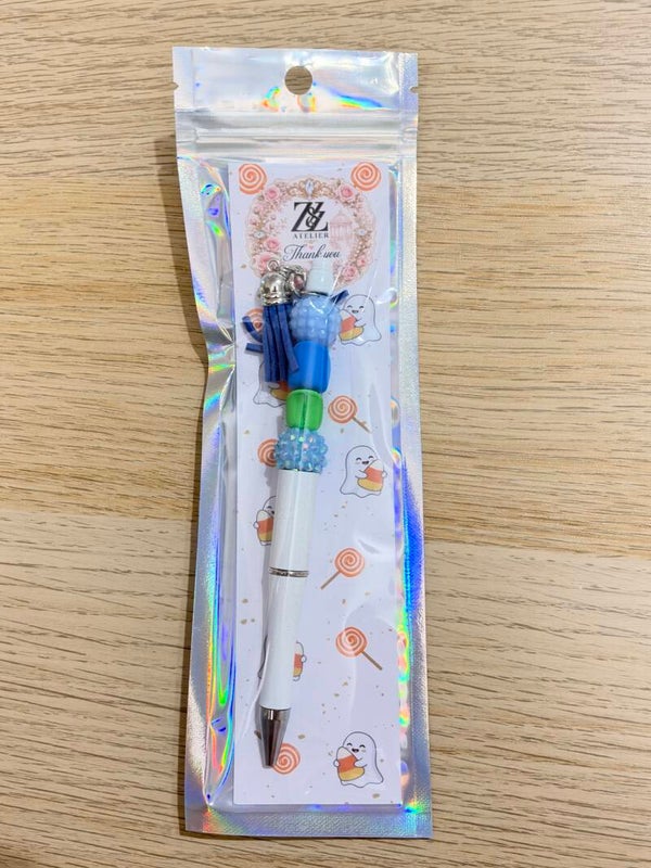 💙 Blue & White Beadable Pen with Tassel | Z&Z Atelier