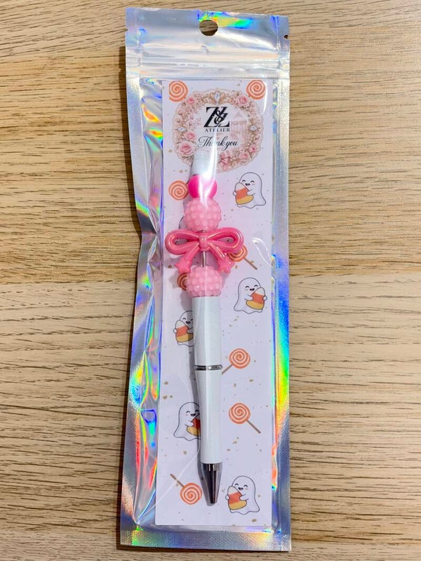 🎀 Pink & White Bow Beadable Pen | Z&Z Atelier