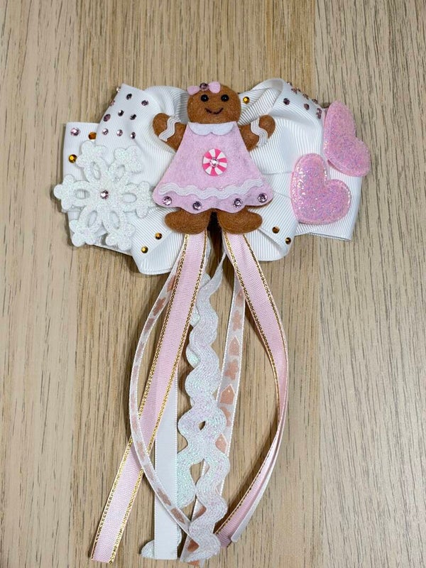 🎀 Pink Gingerbread Girl Christmas Bow
