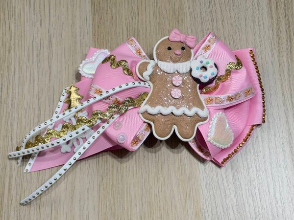 🎀 Pink Gingerbread Christmas Bow