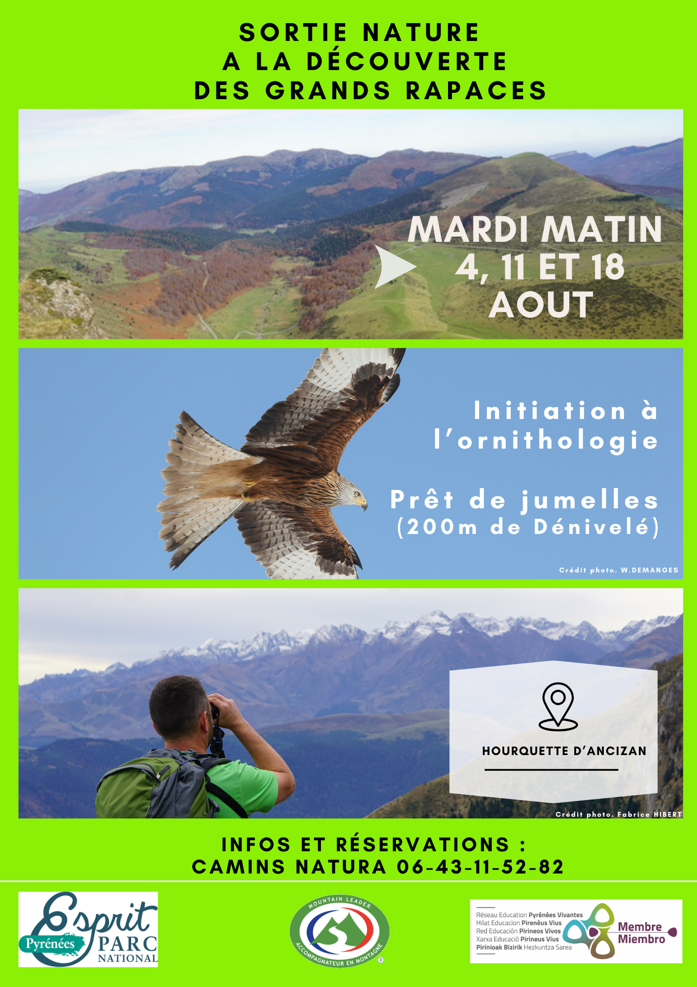 sortie esprit parc national des pyrénées hourquette ancizan initiation ornithologie accompagnateur montagne camins natura pret de jumelles maison du parc saint lary soulan vallée aure et campan payolle 