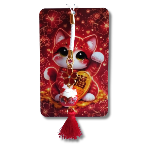 Strap porte-bonheur Maneki Neko rouge – Fleur Sakura
