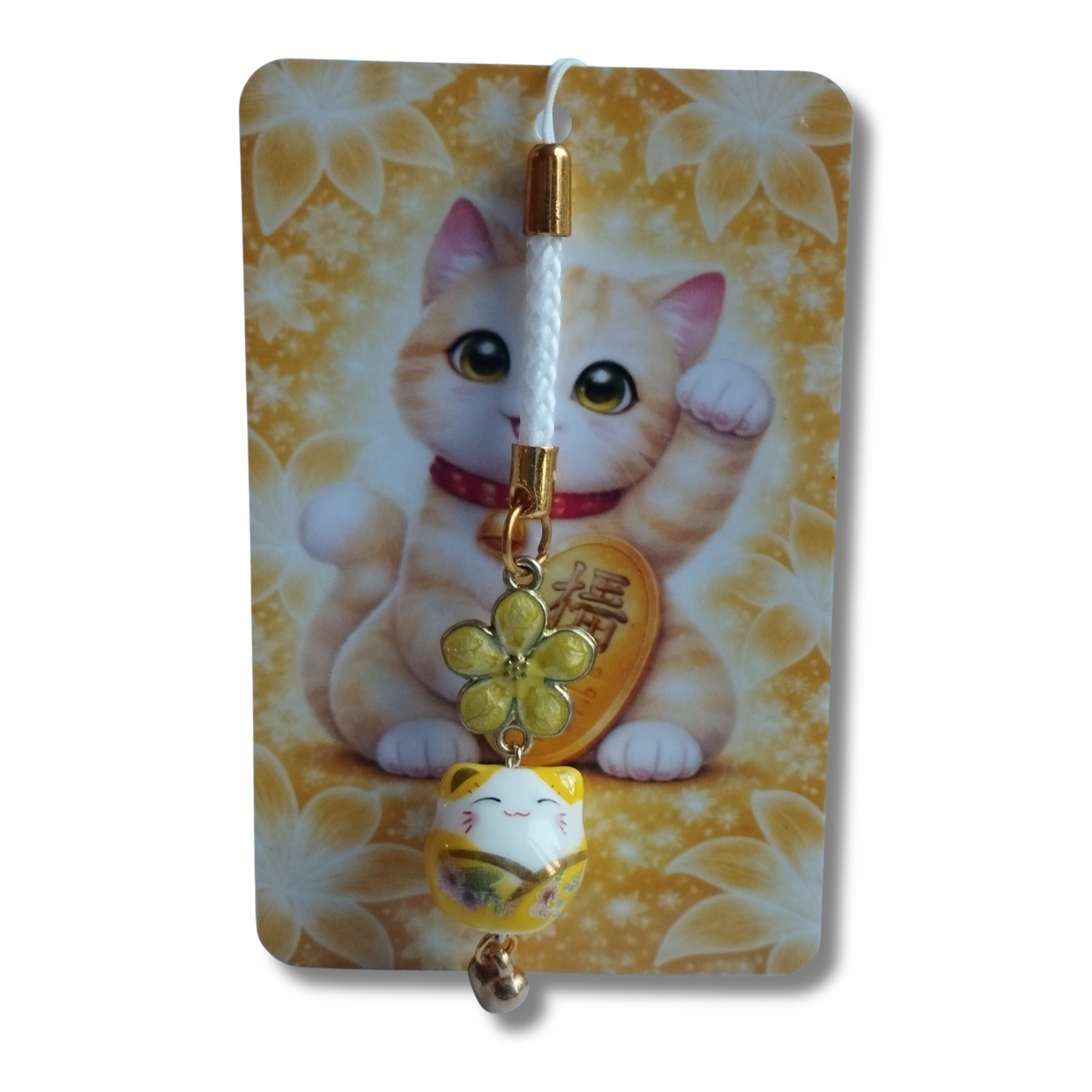 Strap porte-bonheur Maneki Neko jaune – Fleur Sakura