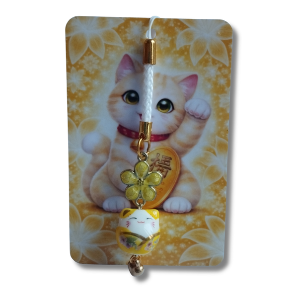 Strap porte-bonheur Maneki Neko jaune – Fleur Sakura