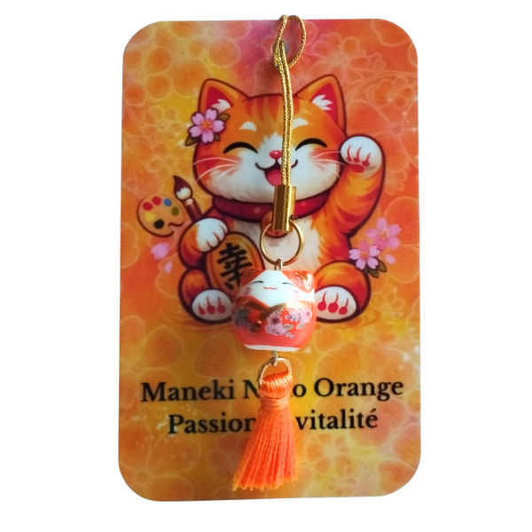 Strap porte-bonheur Maneki Neko orange – Pompon orange