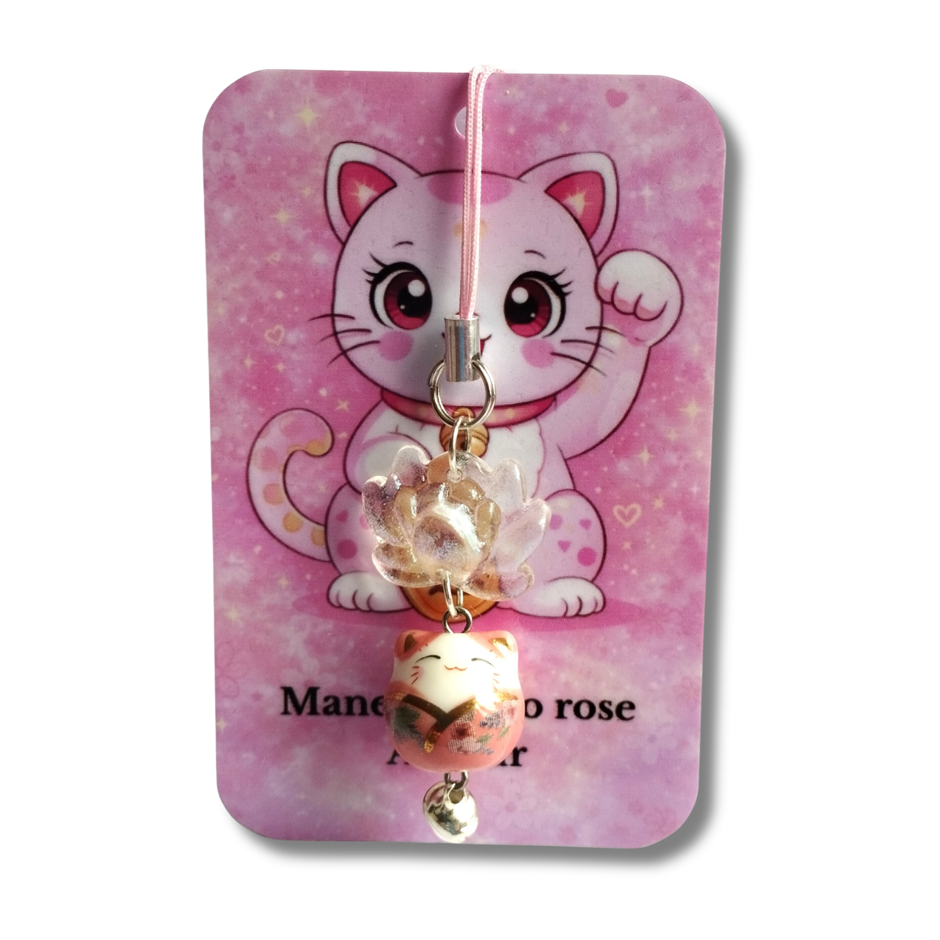 Strap porte-bonheur Maneki Neko rose – Fleur de Lotus
