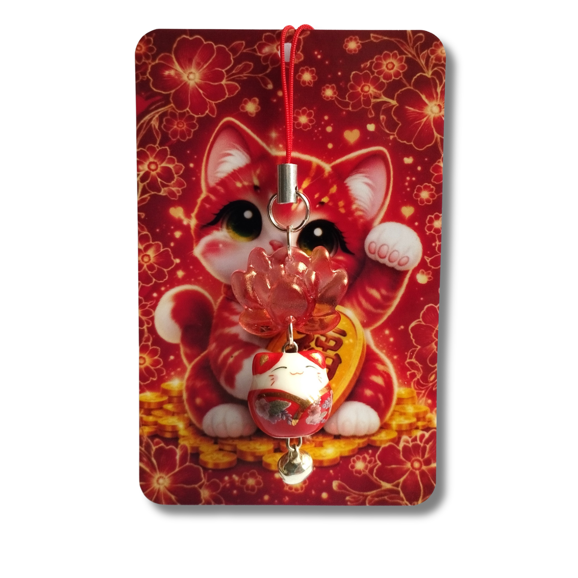 Strap porte-bonheur Maneki Neko rouge – Fleur de Lotus