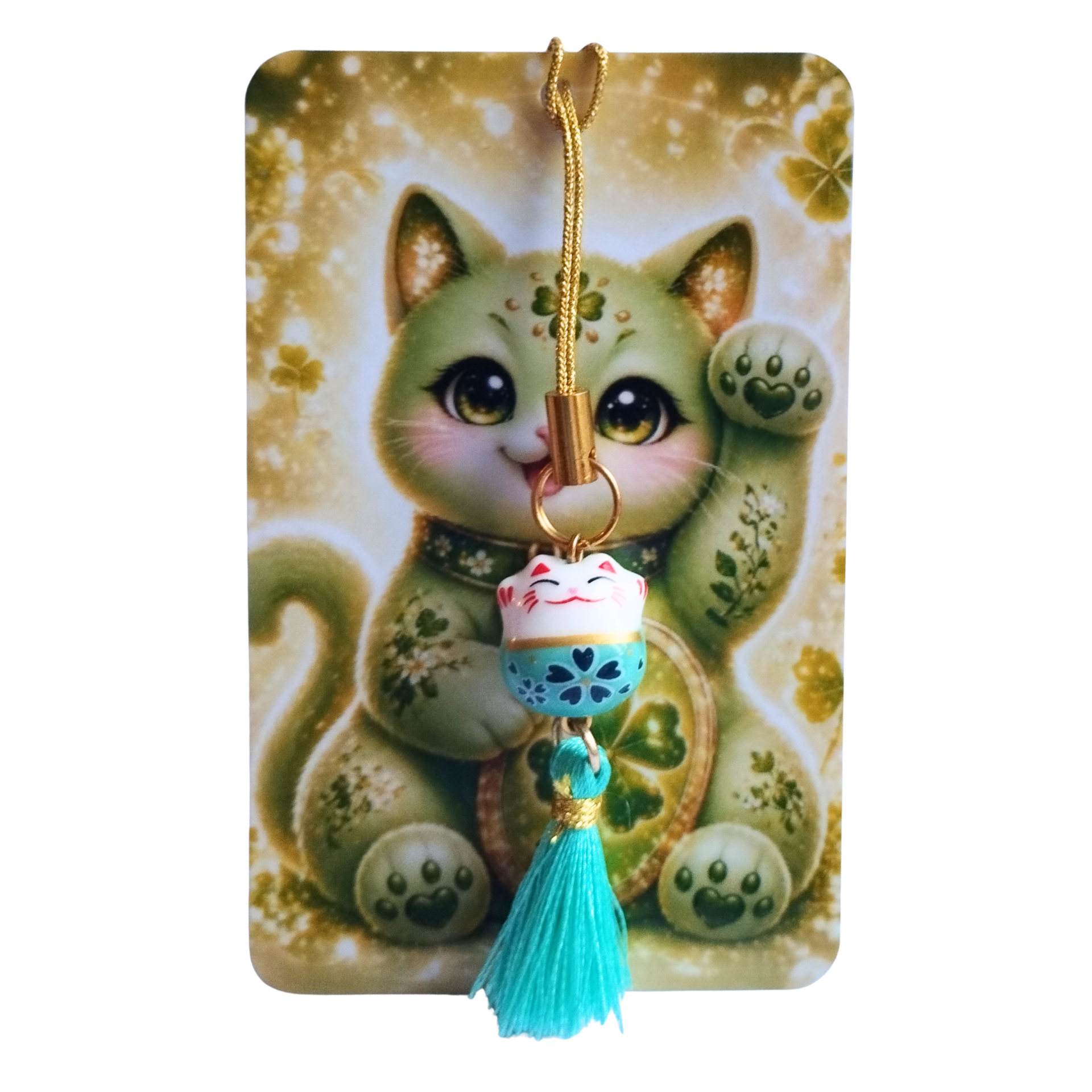 Strap porte-bonheur Maneki Neko vert – Pompon vert