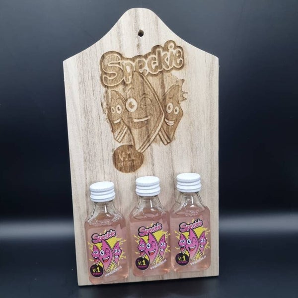 Shotjes Plank met Speckie gravure en 3 flesjes Speckie