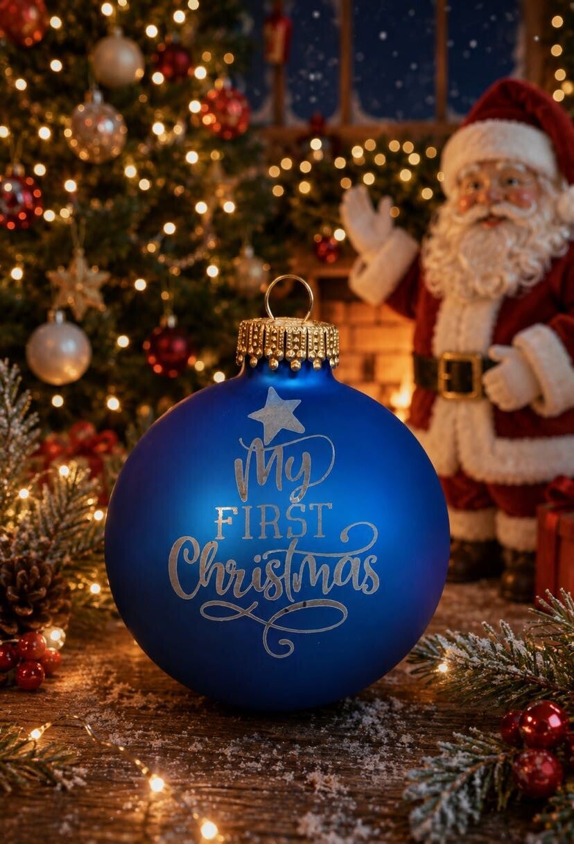 Gegraveerde Kerstbal My first christmas blauw