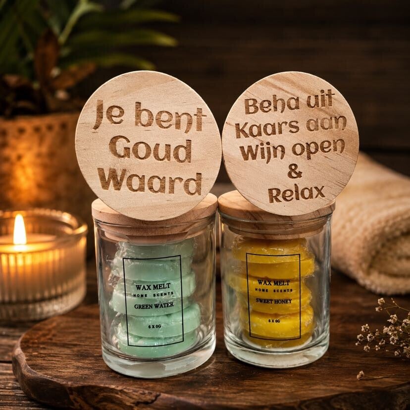 Gegraveerde glazen pot met waxmelts