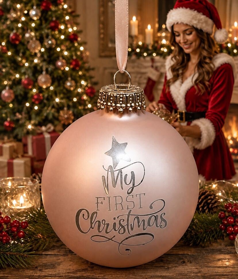 Gegraveerde Kerstbal My first christmas roze