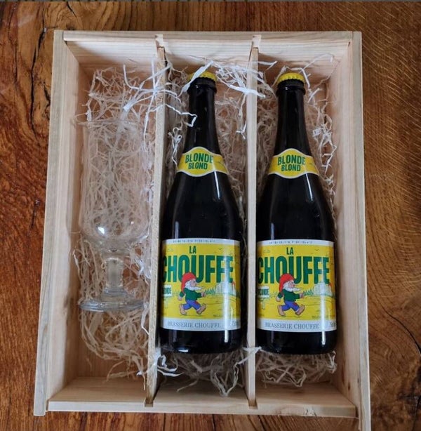Gepersonaliseerd Biercadeau met 2x La Chouffe Blond 750 ml & Gegraveerd Glas