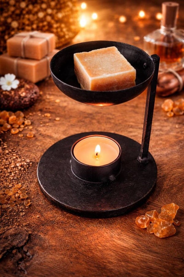 Amberblokjes Cadeauset - Ronde Zwarte Geurbrander en 2 Amberblokjes