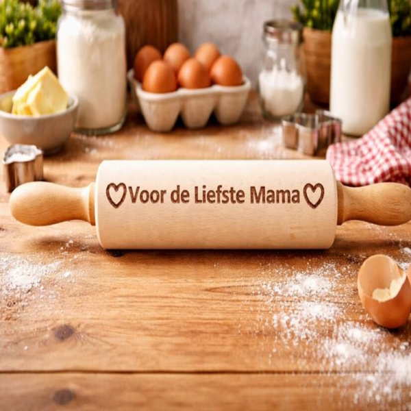 Gegraveerde deegroller "liefste mama"
