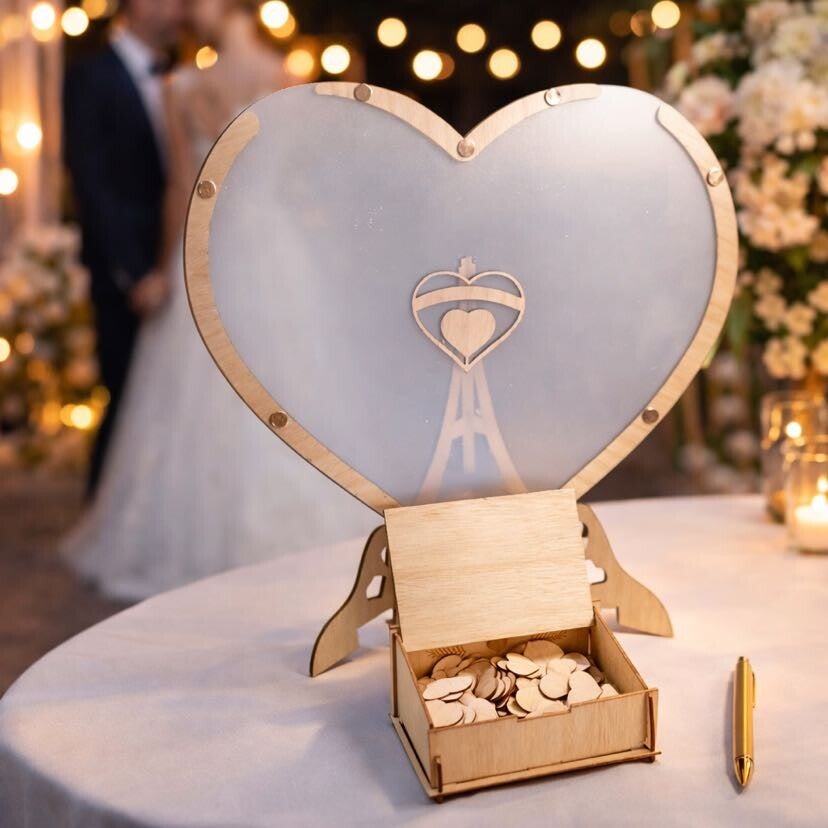 Houten Hart met hartjes voor persoonlijke berichten van de gasten