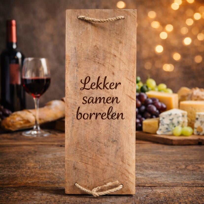 Houten serveerplank met touwhandvatten