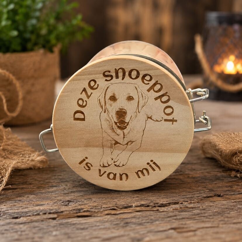 Gepersonaliseerde snoeppot voor hond en kat met bamboe deksel