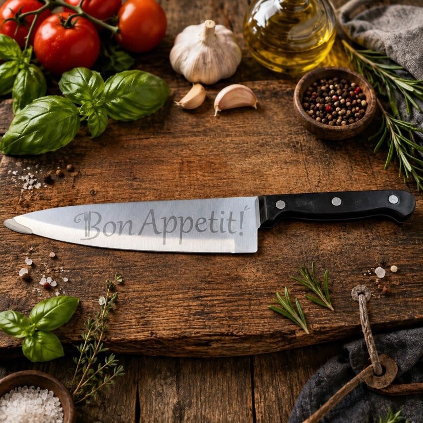 Gegraveerd keukenmes "Bon Appetit"