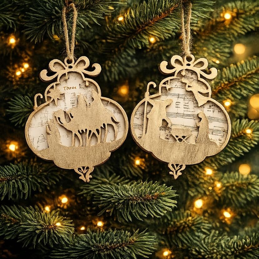 Unieke houten 2D kerstbal