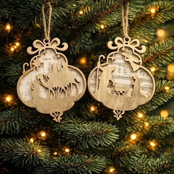 Unieke houten 2D kerstbal