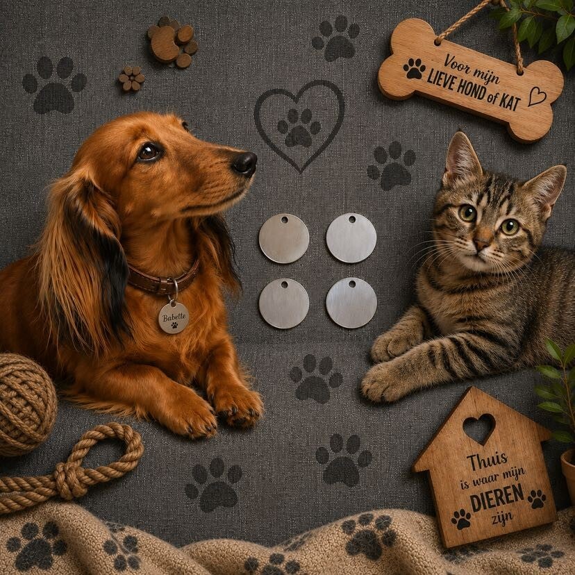 RVS Naamplaatje Hond & Kat Ø 25 mm – Gepersonaliseerde Huisdierpenning
