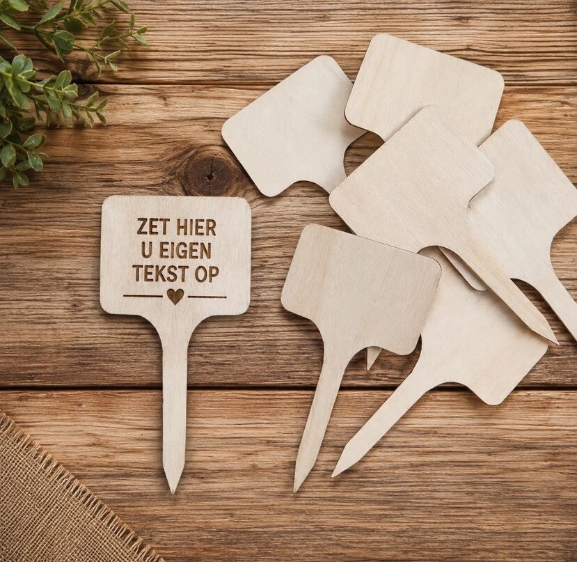 Gegraveerde Plantenlabels van Hout – Set van 5 Gepersonaliseerde Plantlabels