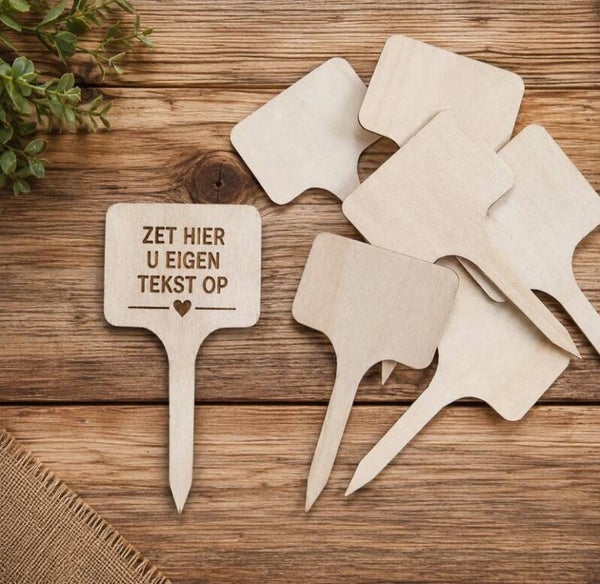 Gegraveerde Plantenlabels van Hout – Set van 5 Gepersonaliseerde Plantlabels