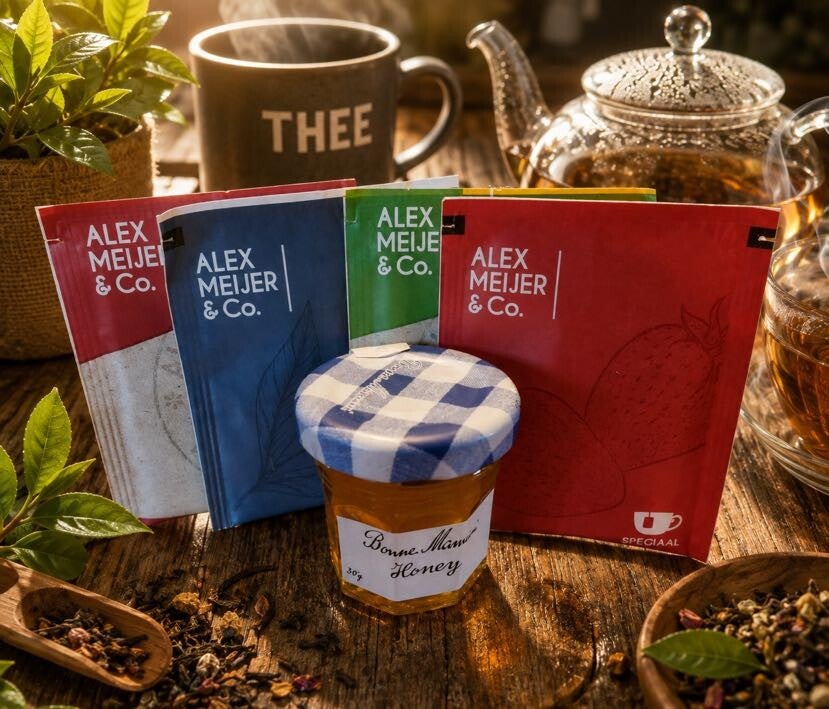 Gegraveerd Theeglas of Theebeker met Thee en Honing Compleet Thee Cadeaupakket 2