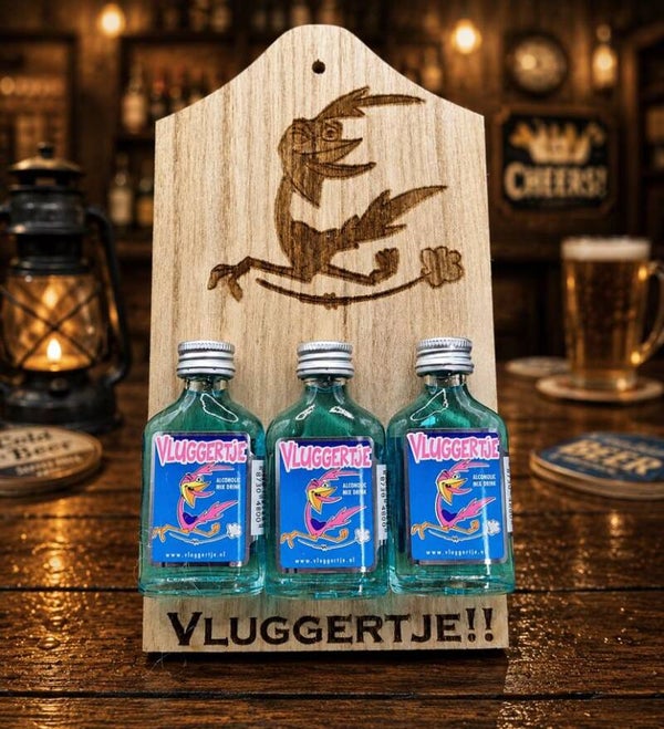 Shotjesplank met “Vluggertje” Gravure & 3 Shotjes