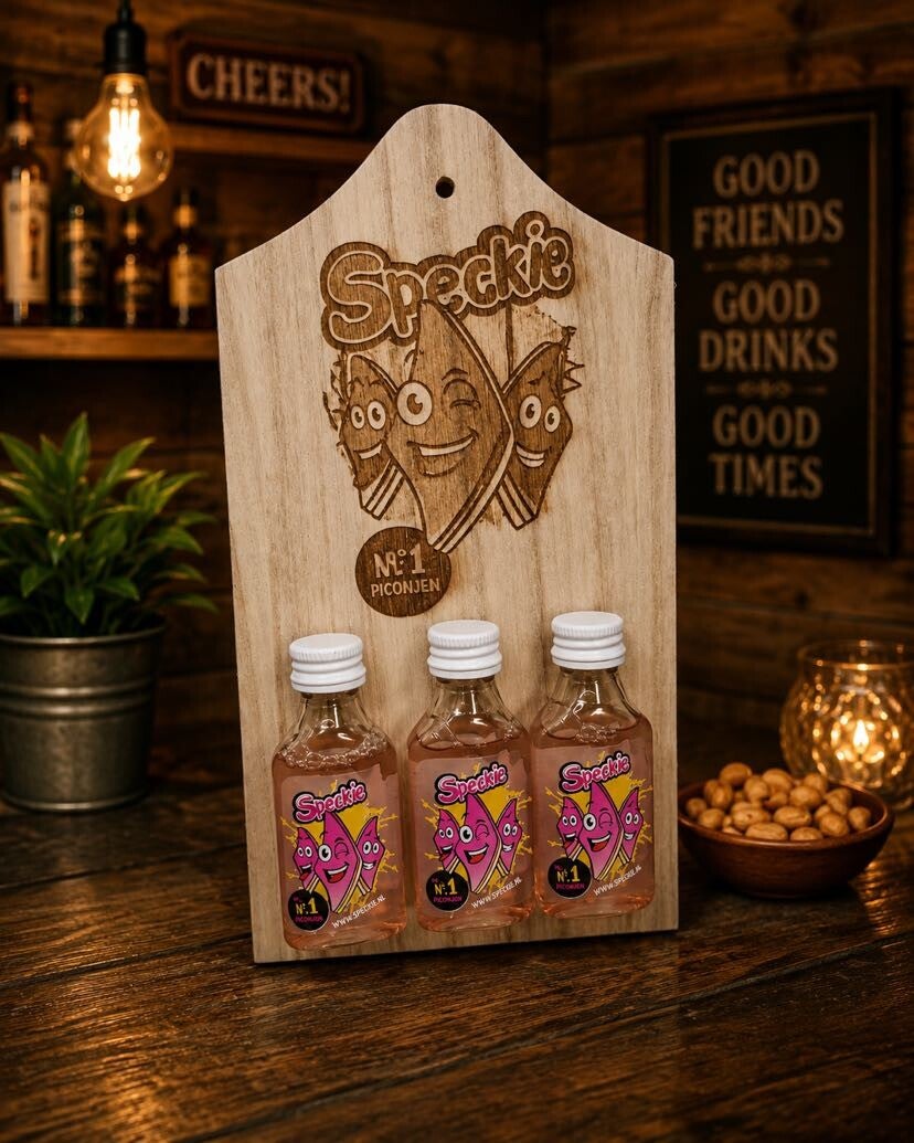 Speckie Shotjesplank met Gravure & 3 Flesjes