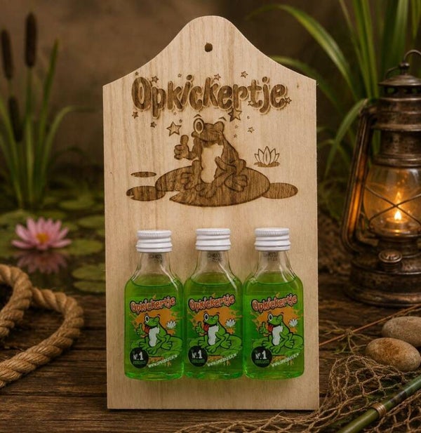 Opkickertje Frog Shotjesplank met 3 Flesjes