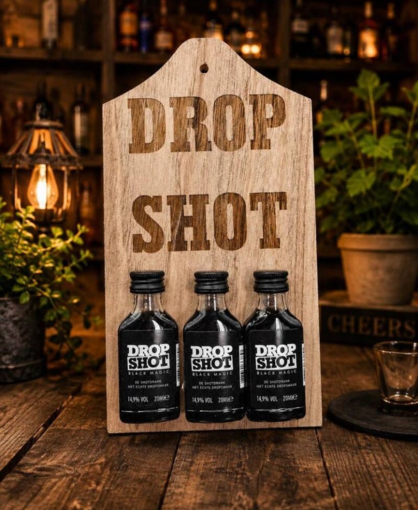 Dropshot Shotjesplank met Gravure & 3 Flesjes Dropshot