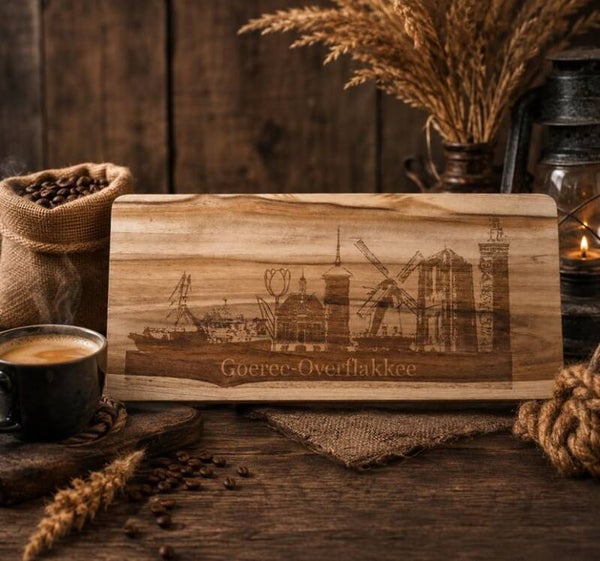 Teakhouten Serveerplank met Skyline Goeree-Overflakkee