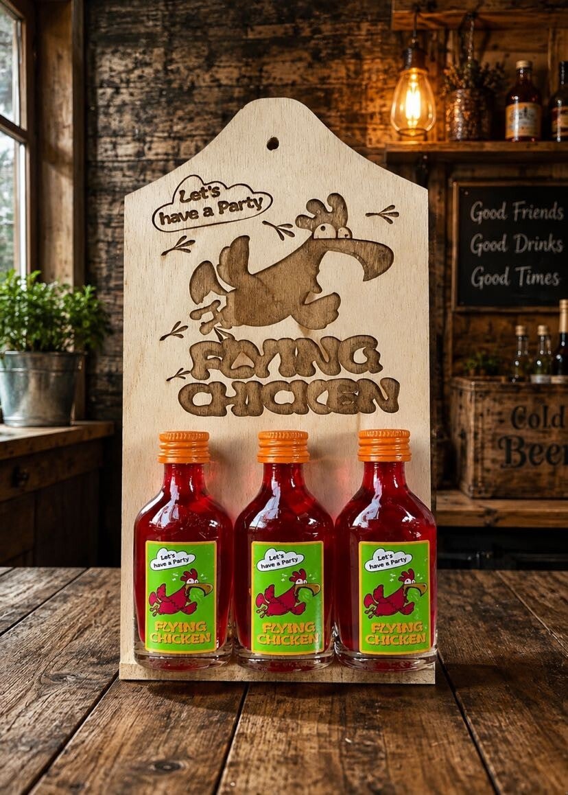 Flying Chicken Shotjesplank met 3 Flesjes