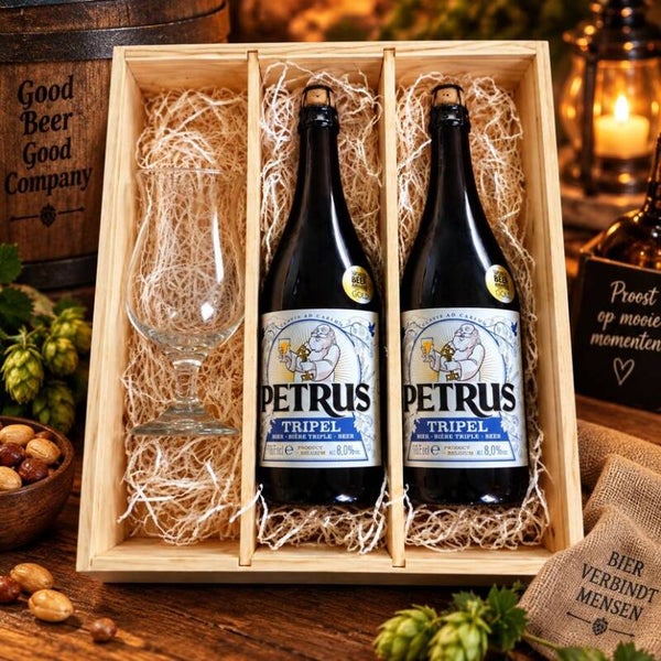 Gepersonaliseerd Biercadeau met 2x Petrus Tripel 750 ml & Gegraveerd Glas